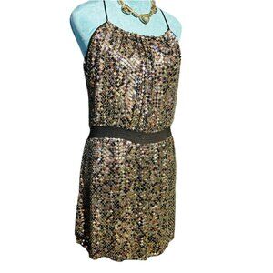 Parker Black, Silver, Purple & Gold Iridescent Sequin Racerback Silk Mini Dress